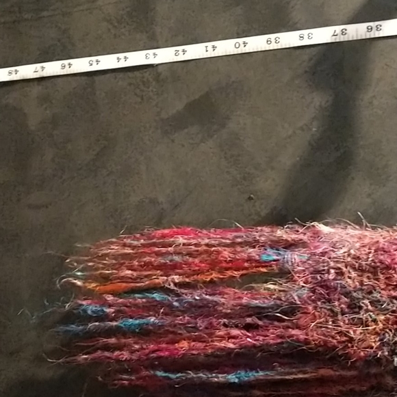 100% Silk Long Scarf, Multi Colored & Fringed - Picture 6 of 8